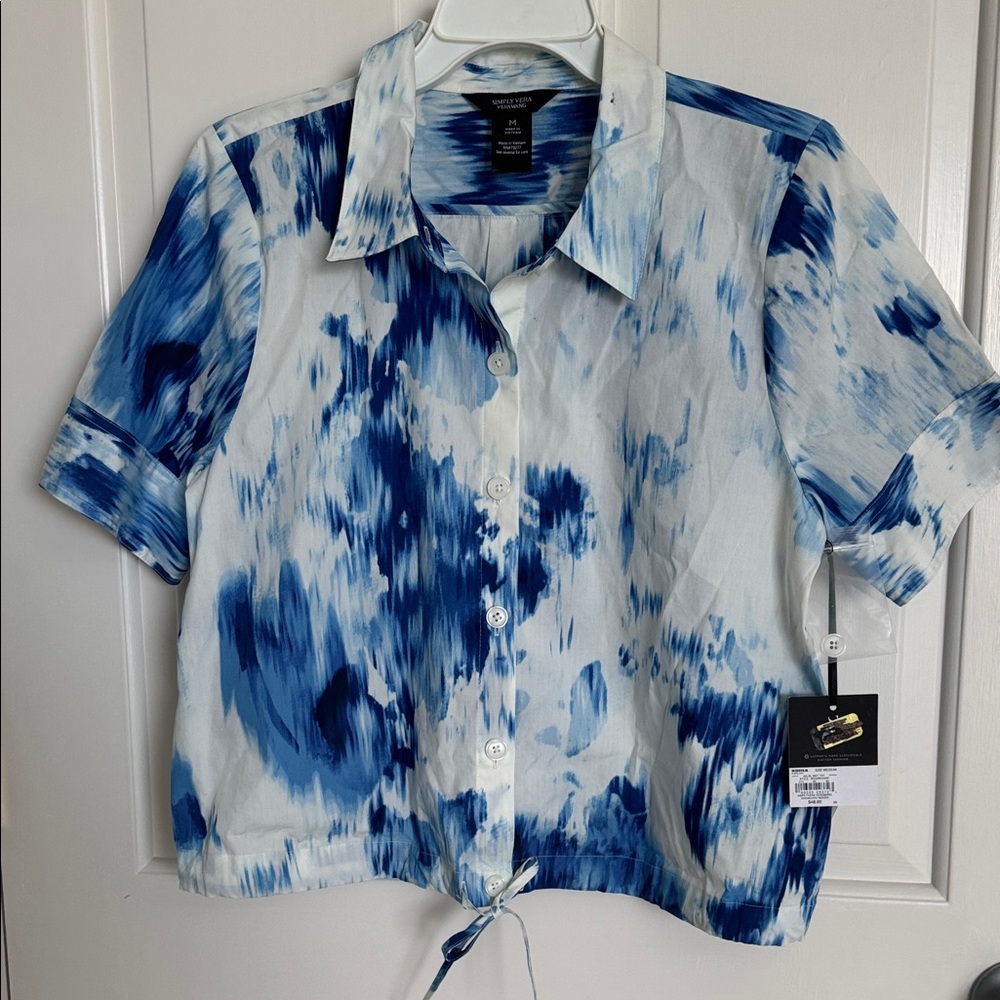 Simply Vera Vera Wang Blue and White Shirt, NWT, M